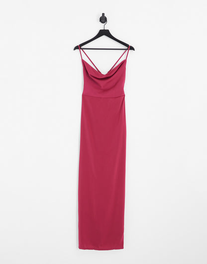 NaaNaa cowl neck satin maxi dress in jewel pink