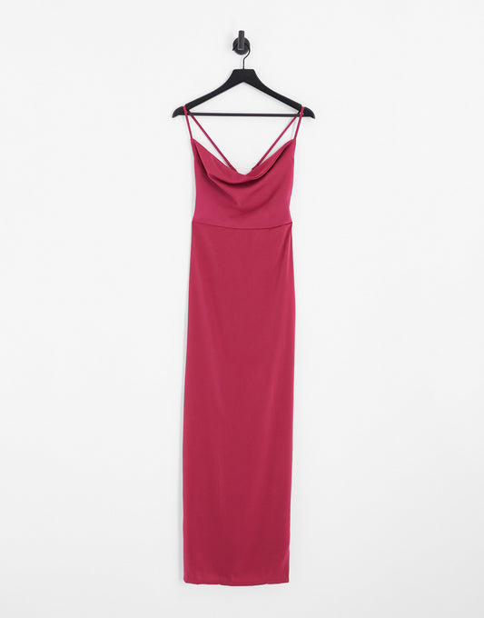 NaaNaa cowl neck satin maxi dress in jewel pink