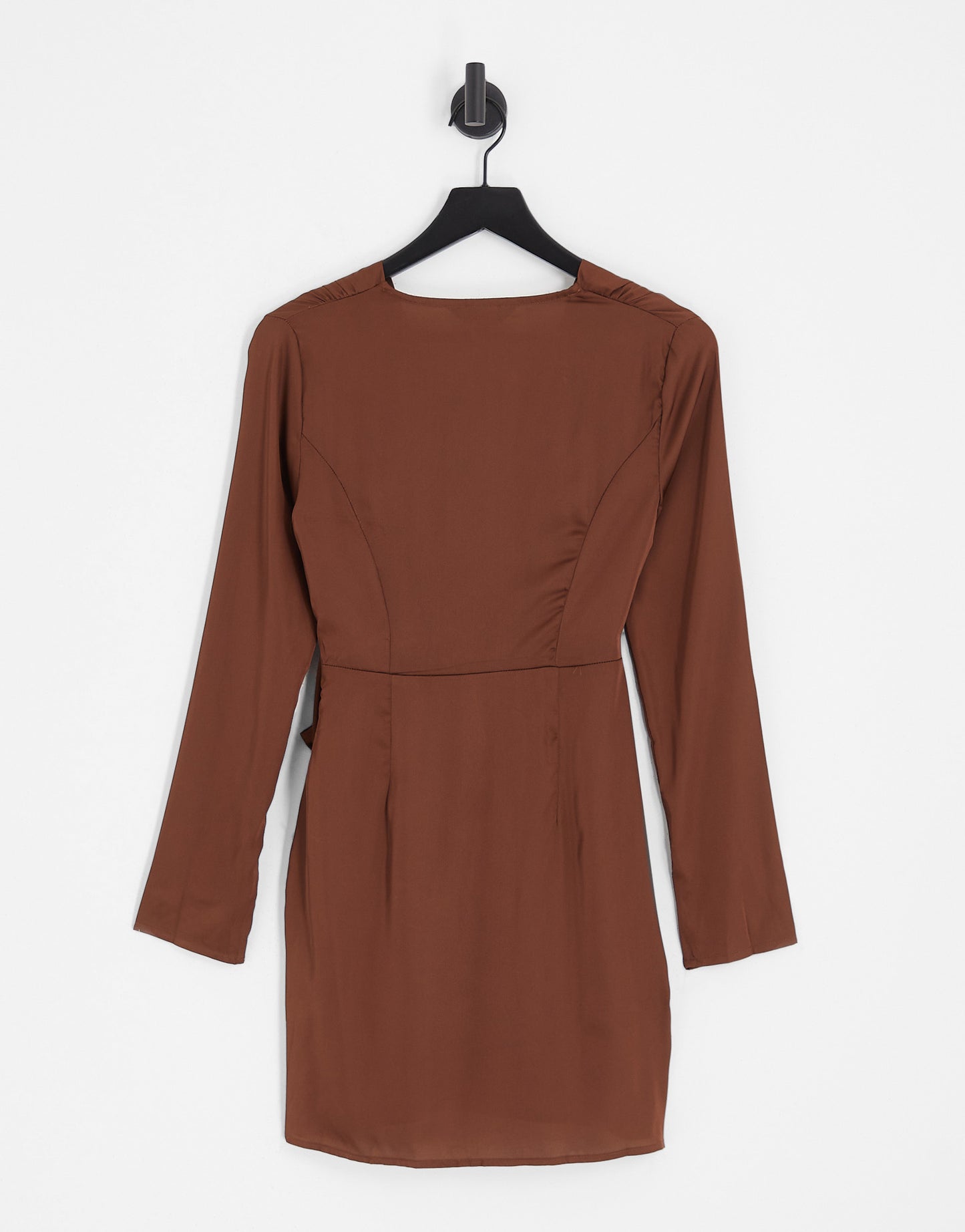 NaaNaa satin mini long sleeve ruffle dress in brown