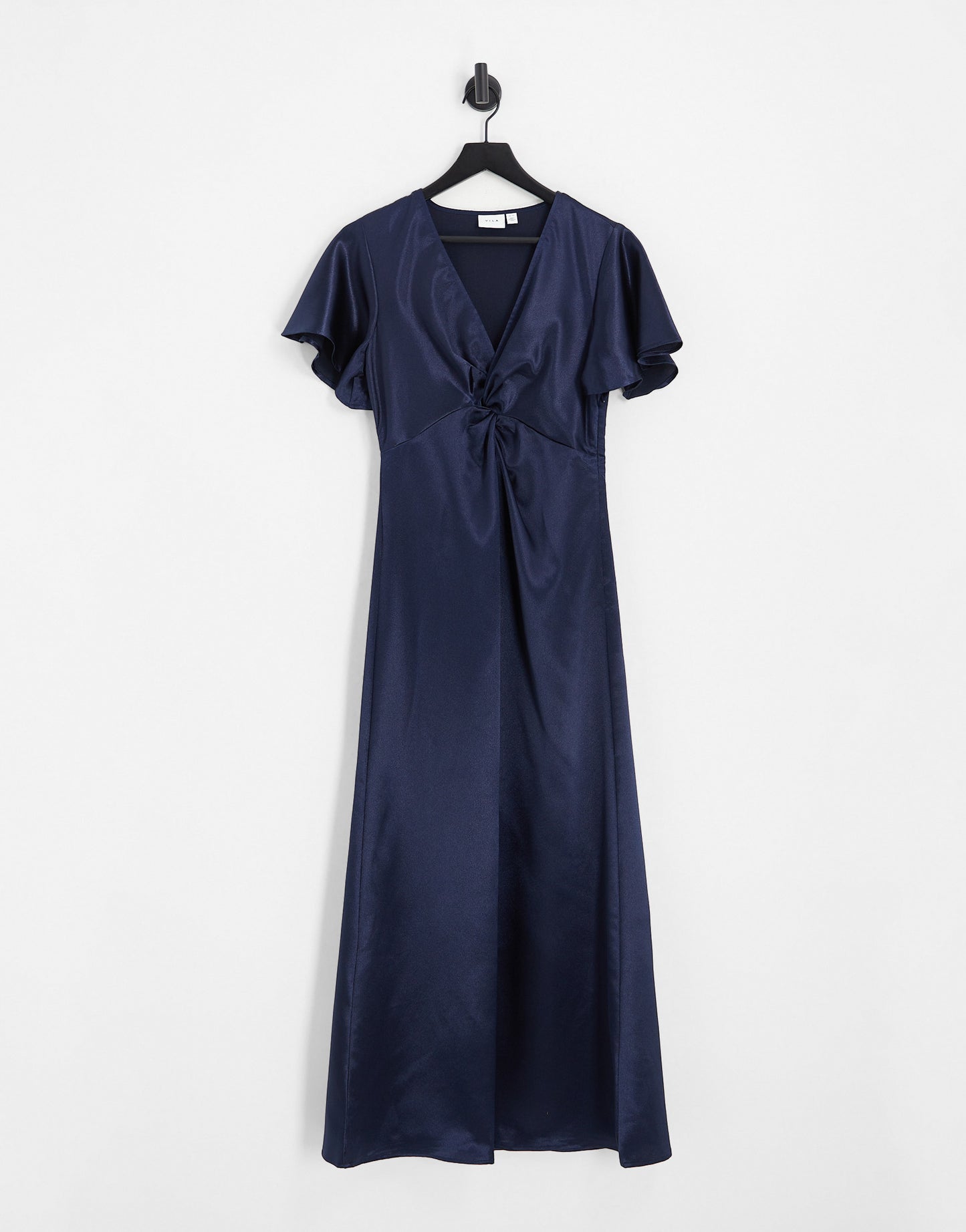 Vila Bridesmaid satin flutter sleeve maxi dress in navy