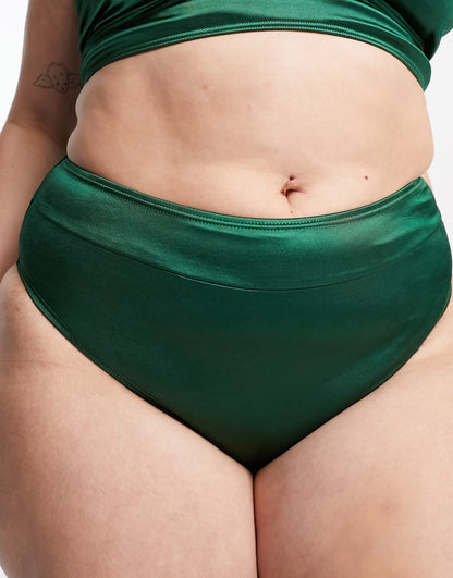 South Beach Curve Exclusive high waist bikini bottom in high shine emerald green