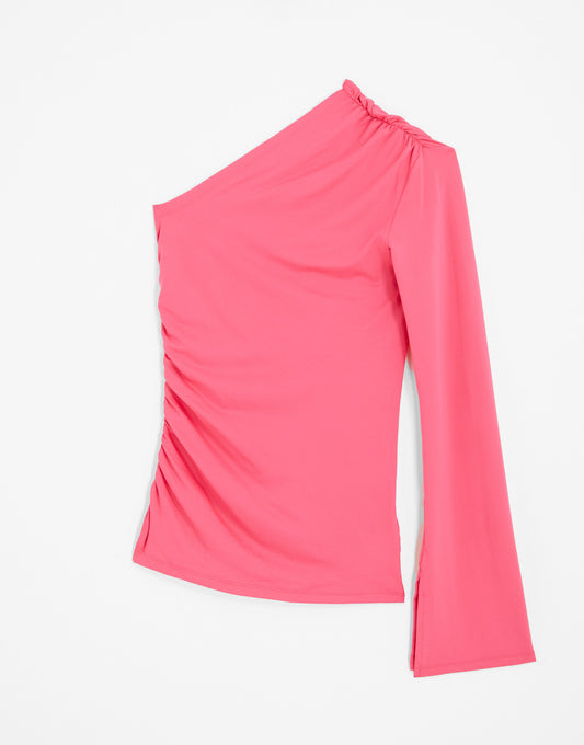 Weekday Cia exclusive rouched one shoulder long sleeve top in pink