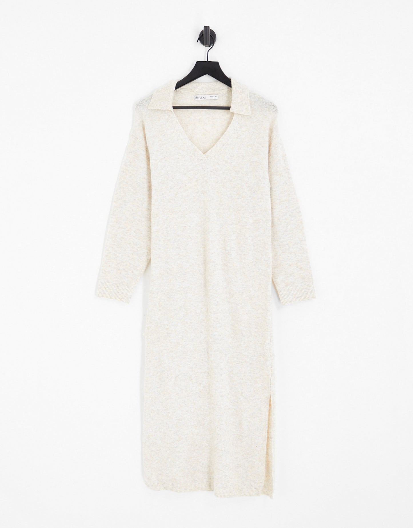 Bershka collared knitted midi dress in sand