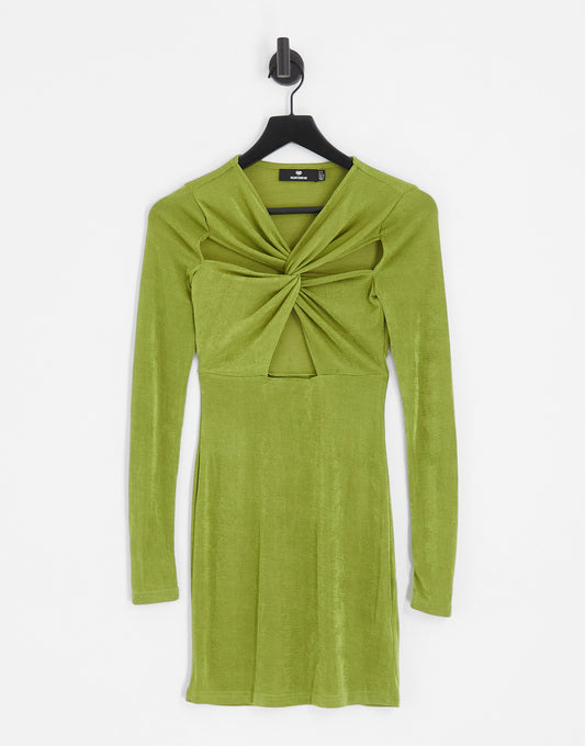 Heartbreak twist front mini dress with cut out detail in olive