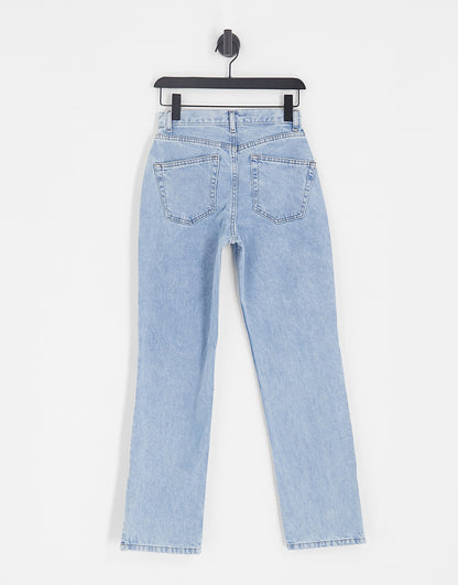 ASOS DESIGN mid rise straight jean in vintage light blue with split hem