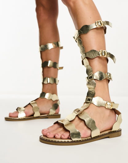 South Beach scallop edge gladiator sandal in gold