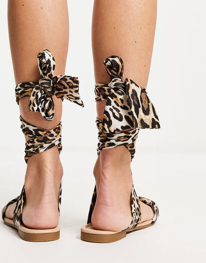 South Beach fabric tie around sandal in leopard