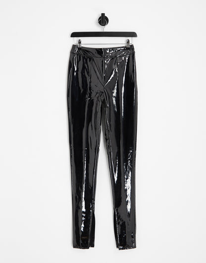 River Island vinyl skinny trouser with split hem in black