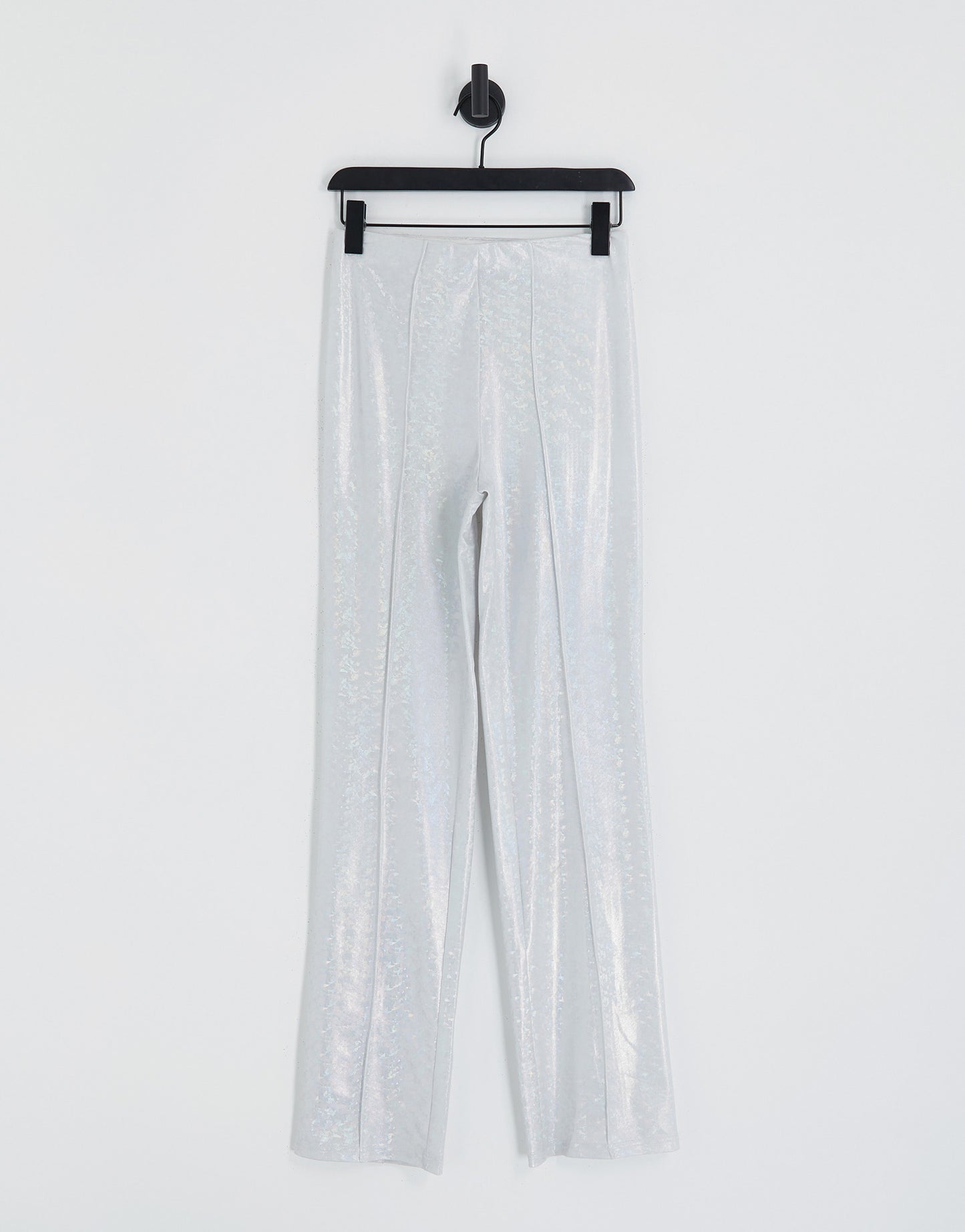 Pieces Premium exclusive holographic flared trousers co-ord in silver