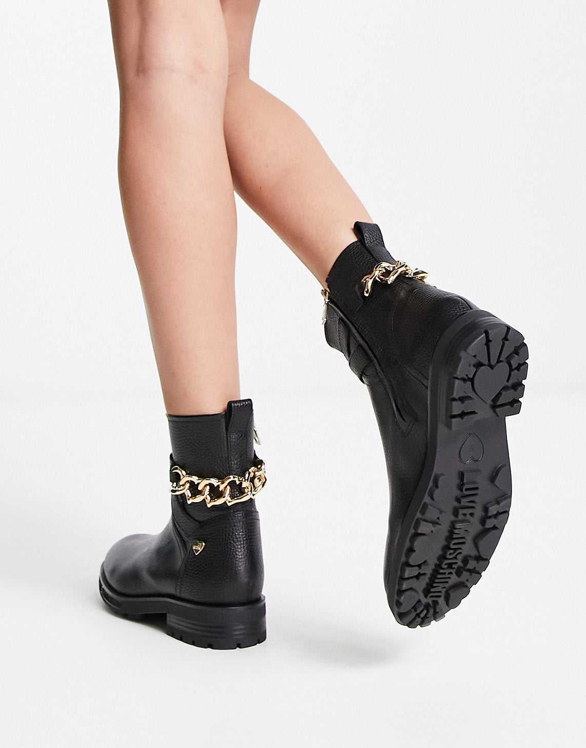 Love Moschino chain detail boots in black