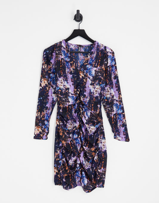 Pieces exclusive mini satin dress in abstract print