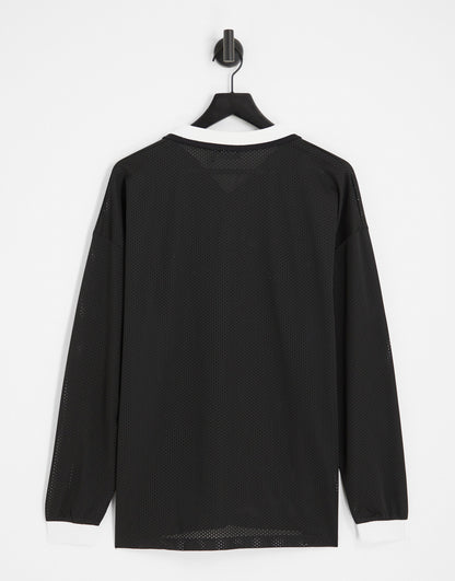 ASOS DESIGN oversized long sleeve polo shirt in black sporty fabric with California print