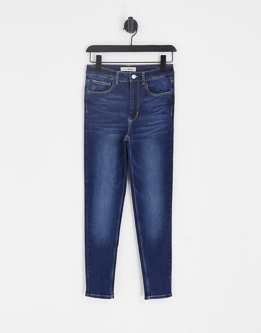 Pimkie Petite high waist skinny jeans in mid blue