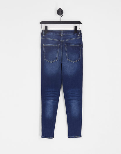 Pimkie Petite high waist skinny jeans in mid blue