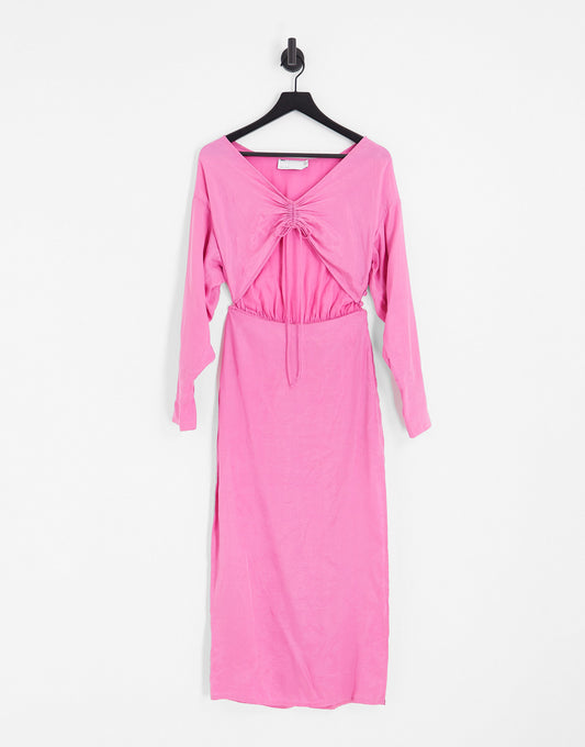 ASOS EDITION maxi dress with drawstring bust and cut out in pink