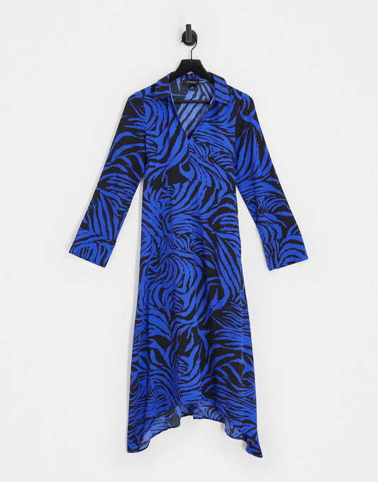 Monki maxi shirt dress in black and blue zebra