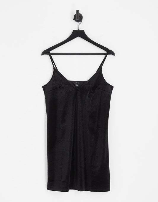 Monki velvet cami mini dress in black