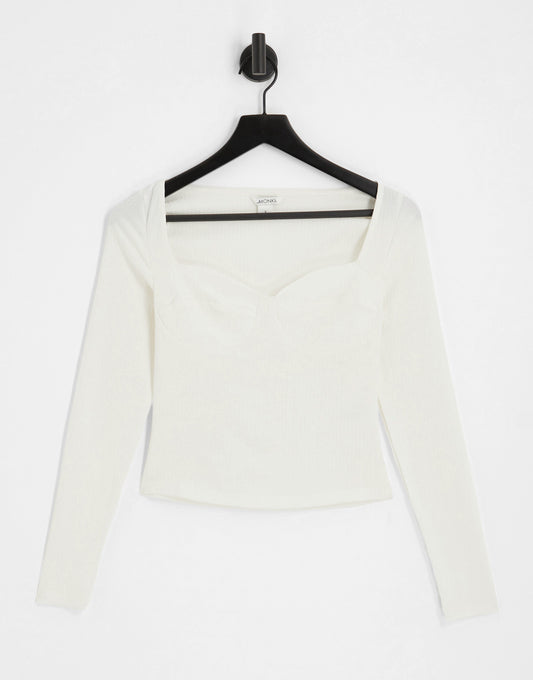 Monki bustier seam detail jersey top in off white