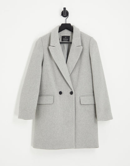 Stradivarius double breasted wool coat in grey