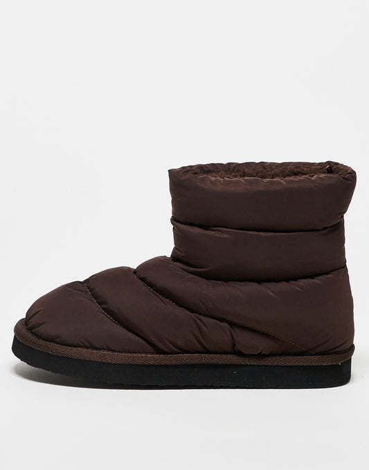 Monki padded slipper boots in dark brown