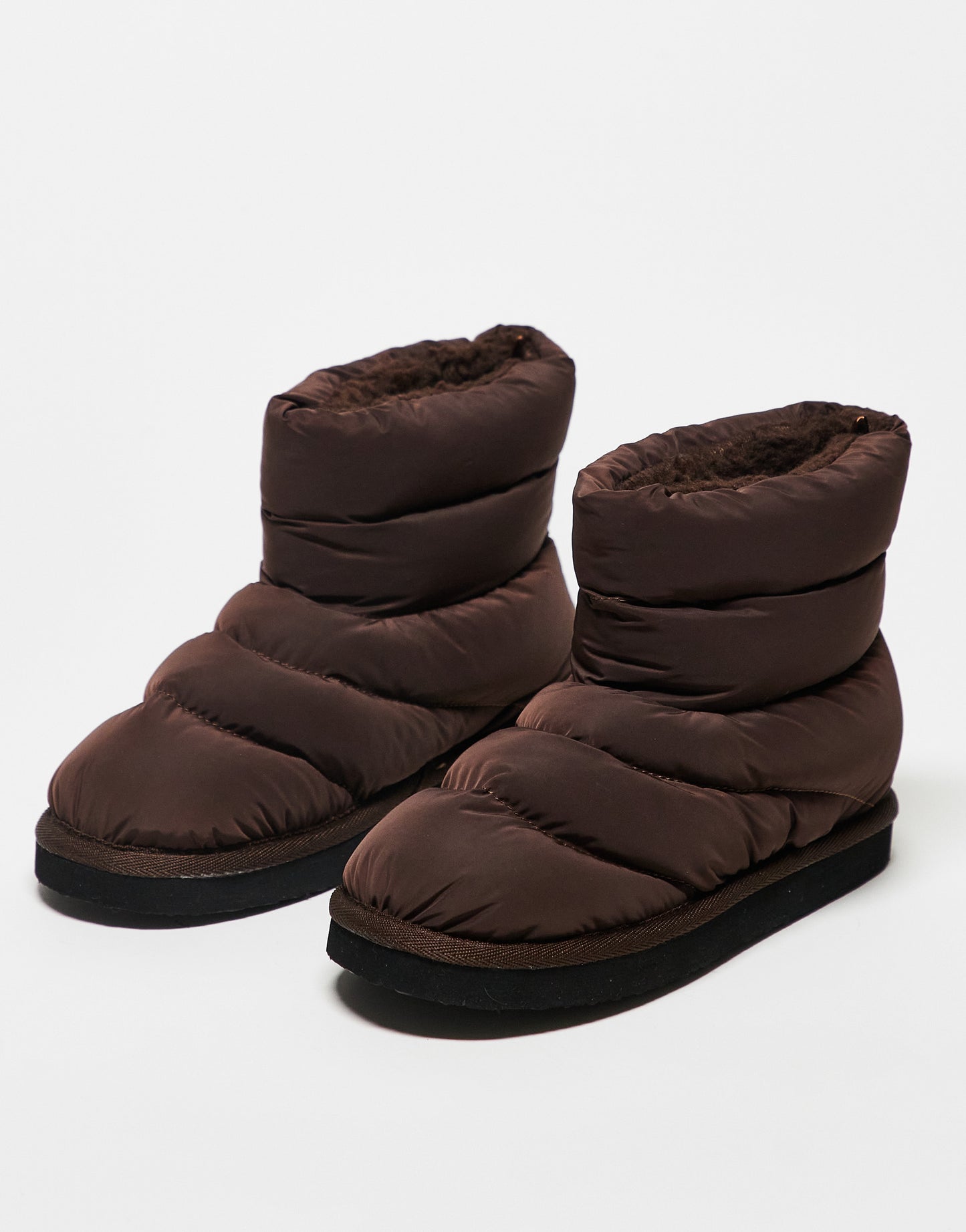 Monki padded slipper boots in dark brown