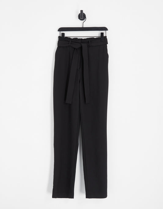 Pieces Tall paperbag waist straight trousers in black