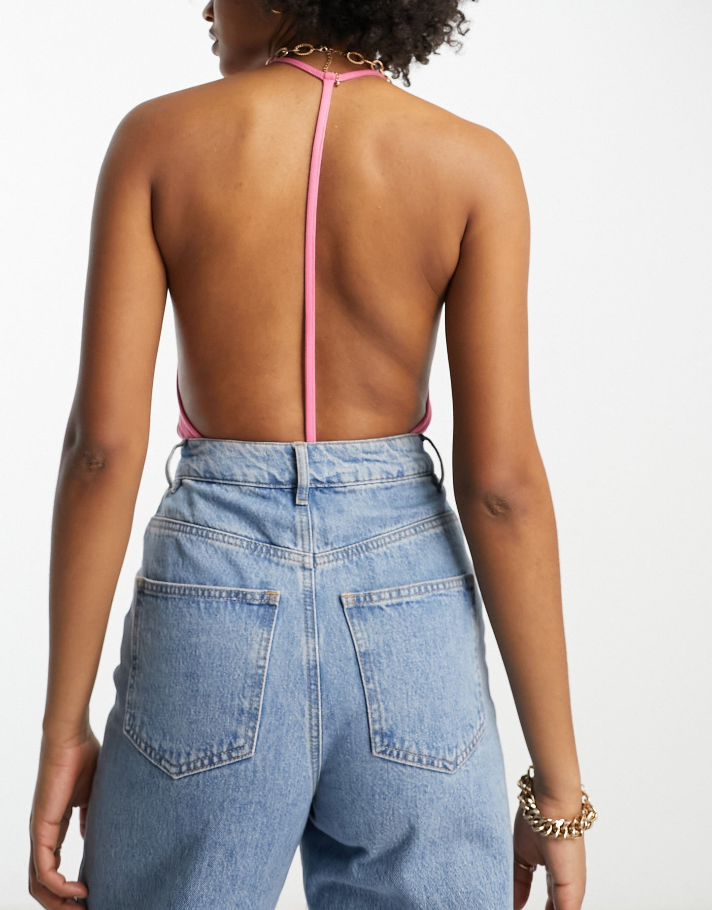 ASOS DESIGN Tall T back bodysuit in pink rib