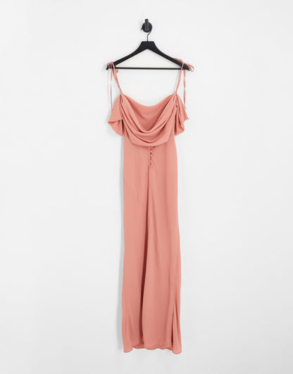 ASOS DESIGN Bridesmaid cowl front maxi dress with cold shoulder detail in dusty rose