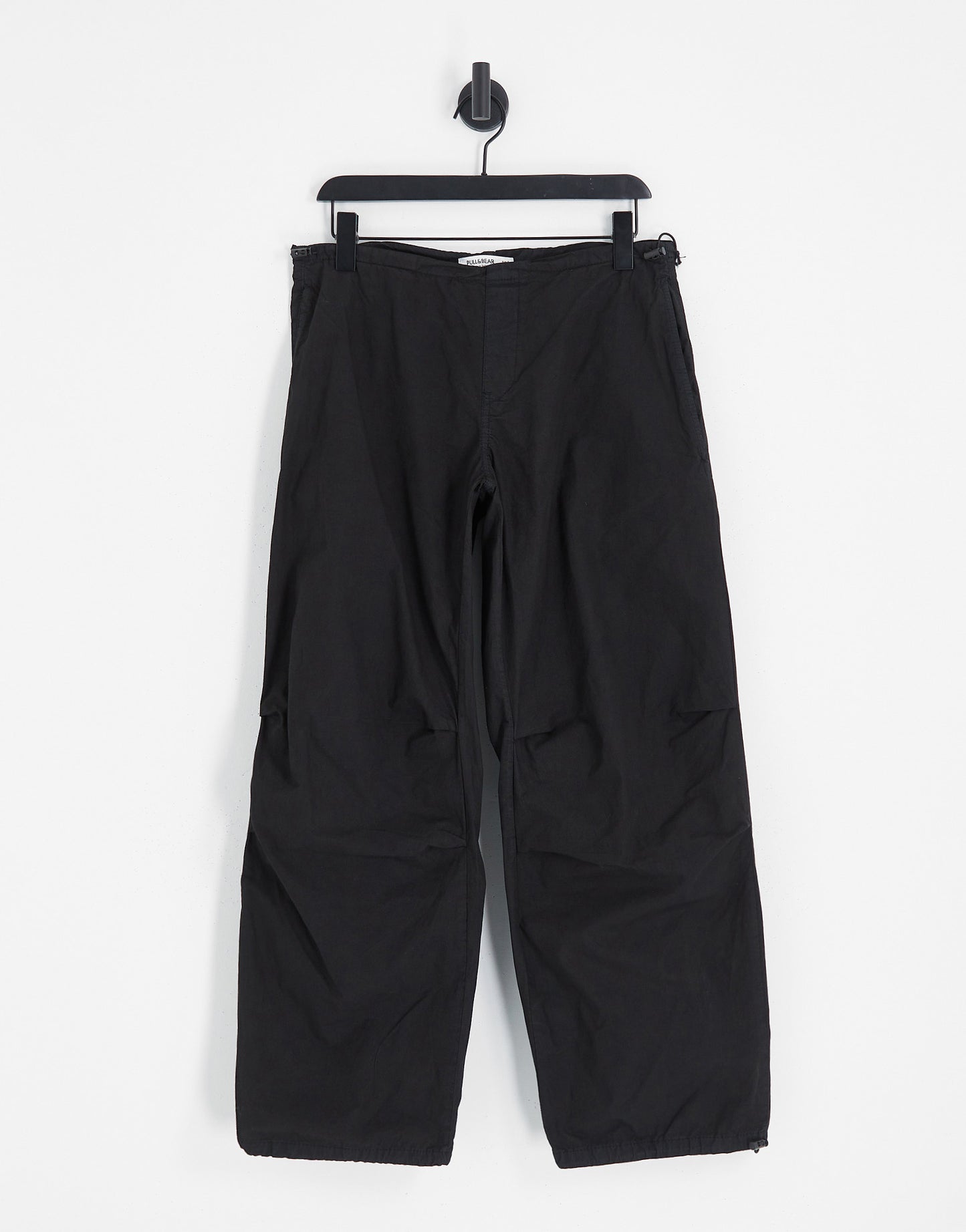 Pull&Bear nylon cargo parachute pants in black