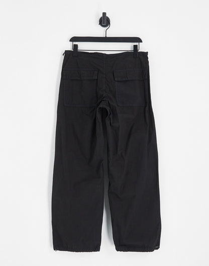 Pull&Bear nylon cargo parachute pants in black