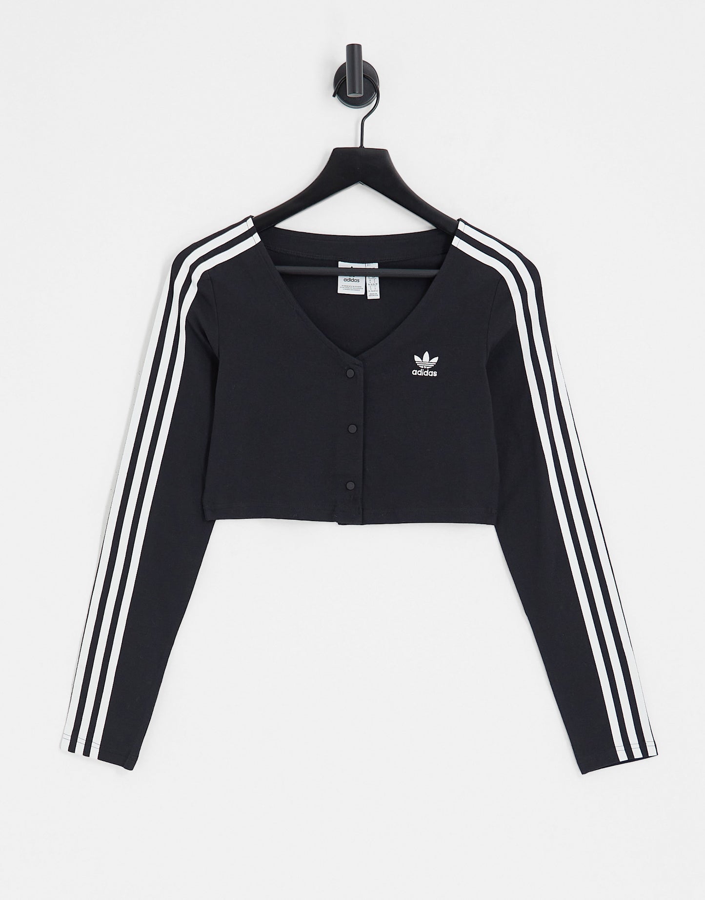 adidas Originals Adicolor three stripe button down top in black