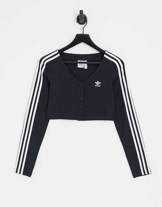 adidas Originals Adicolor three stripe button down top in black