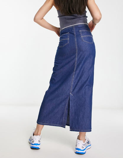 COLLUSION maxi denim skirt in blue