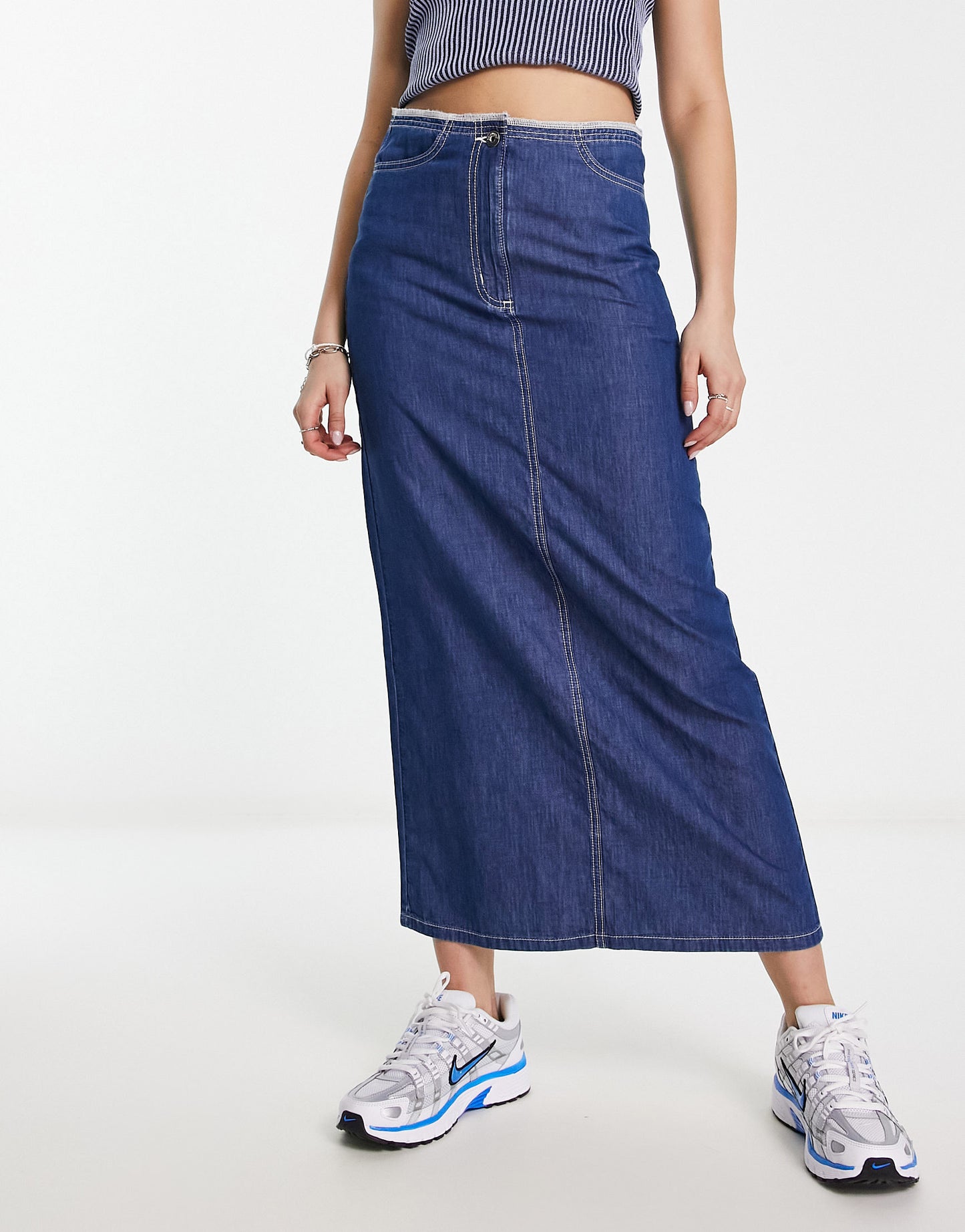 COLLUSION maxi denim skirt in blue