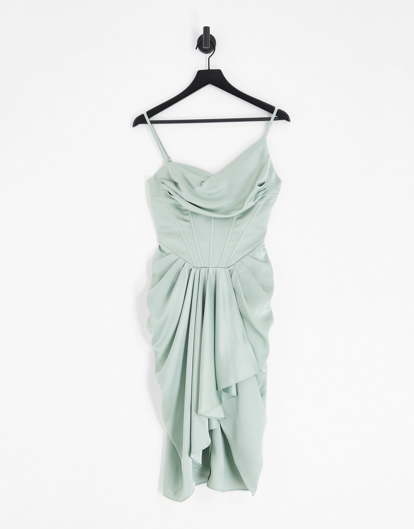 Lavish Alice satin corset midi dress with draped skirt in sage