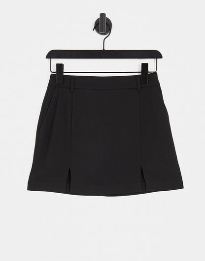 Topshop Petite tailored side split mini skirt in black