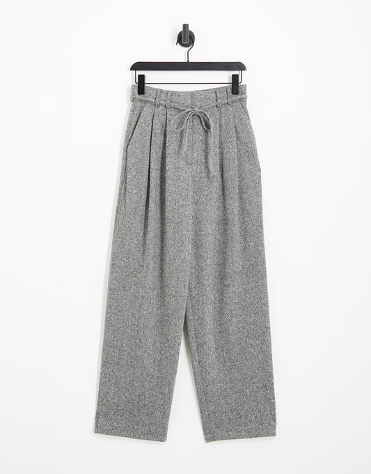 & Other Stories co-ord belted wool blend trousers in salt and pepper grey