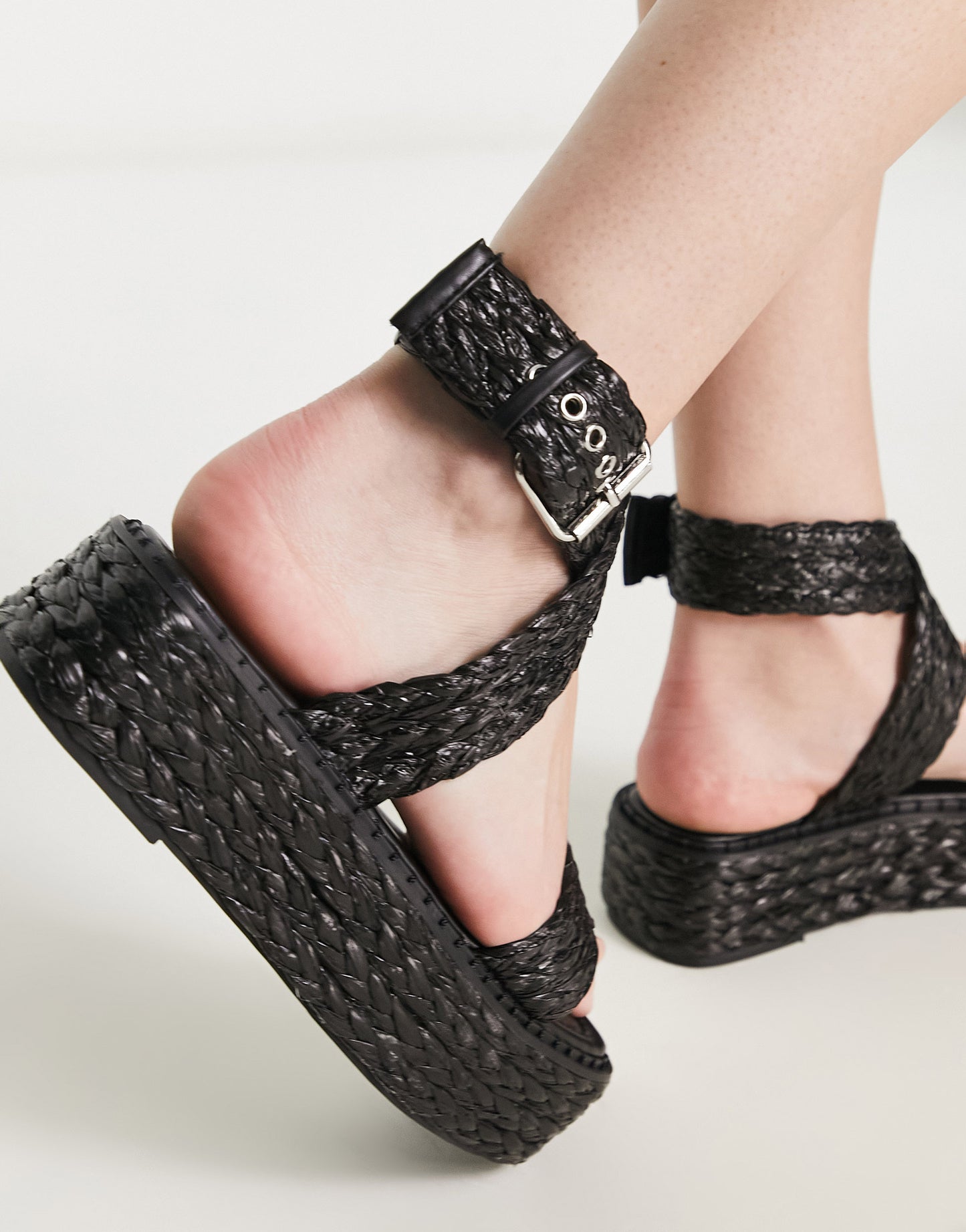 RAID Wide Fit Crystal flatform sandals in black raffia