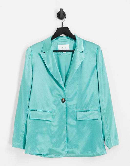 Vila satin blazer co-ord in green