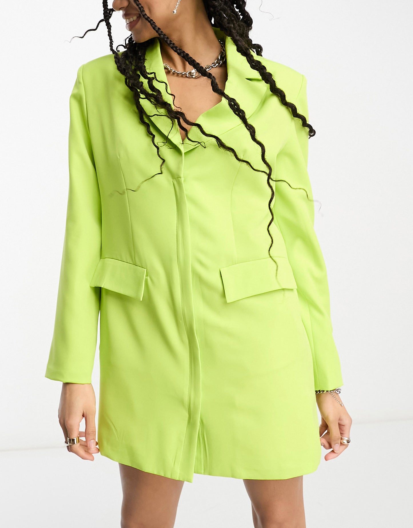 Extro & Vert boxy blazer dress in chartreuse with button details