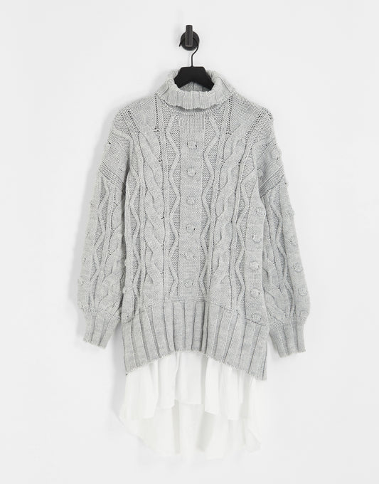 River Island cable knit hybrid jumper mini dress in grey