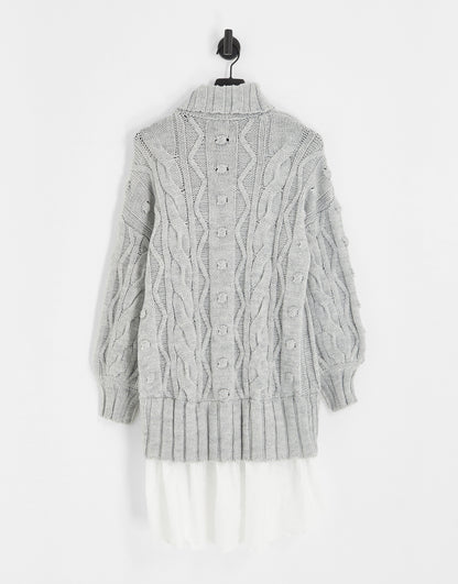 River Island cable knit hybrid jumper mini dress in grey