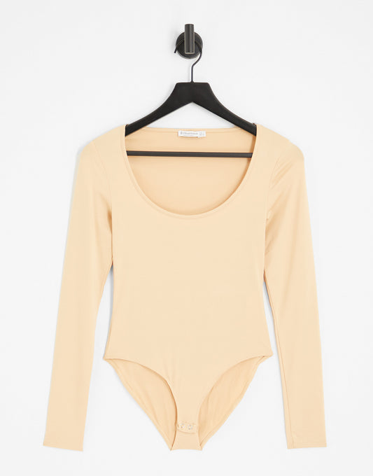 Stradivarius scoop neck seamless sculpt bodysuit in beige