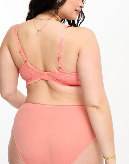 Ivory Rose Curve B-G geo mesh and lace balconette bra in coral