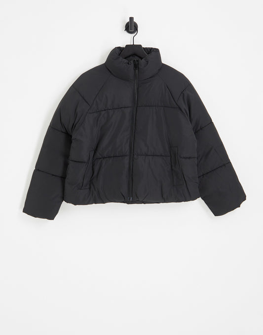 Monki padded jacket in dark black