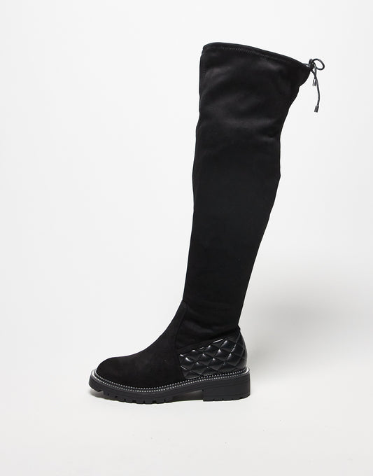 River Island quilted faux suede over the knee boot in black