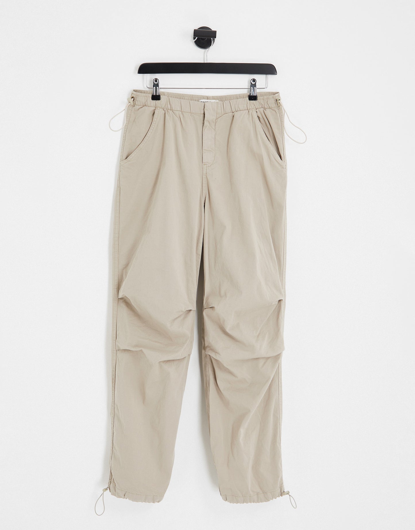 Pull&Bear slim leg parachute pants in stone