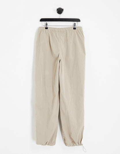 Pull&Bear slim leg parachute pants in stone