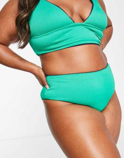 We Are We Wear Plus tia high waist reversible bikini brief in racing green and teal