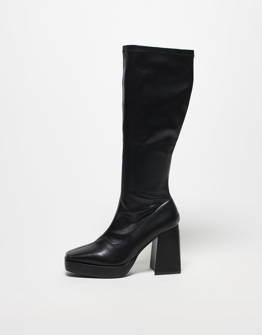 Pimkie stretch knee high boot with platform in black